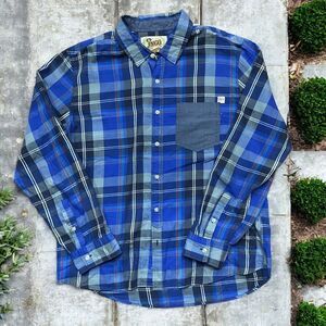 JNCO Slim Fit Vintage Y2K Button Front Blue Plaid Shirt Cotton Men's Medium